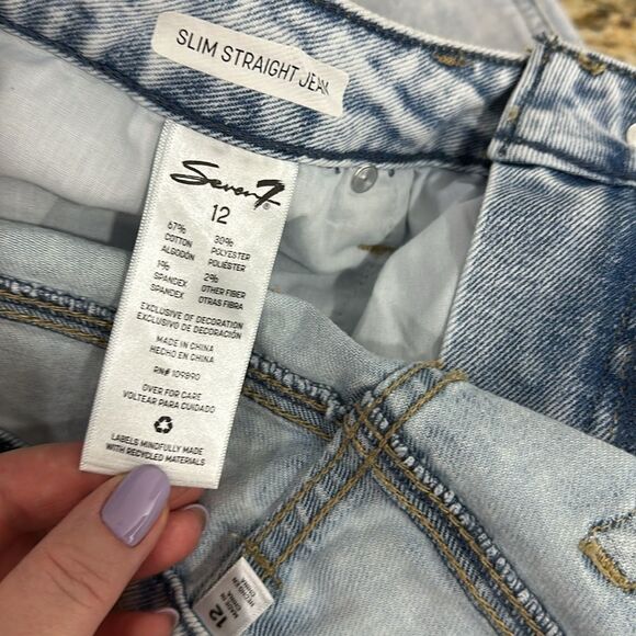 Seven7 Cotton Blend Blue High Rise Slim Straight Jeans Size 12 - Picture 6 of 10